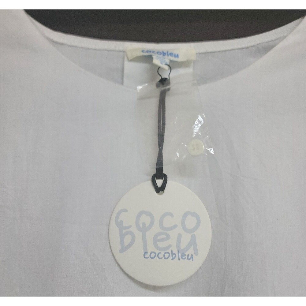 Coco Blue Womens White Cotton Top Short Sleeve Black & White Front Tie Sz S NWT - Picture 11 of 11